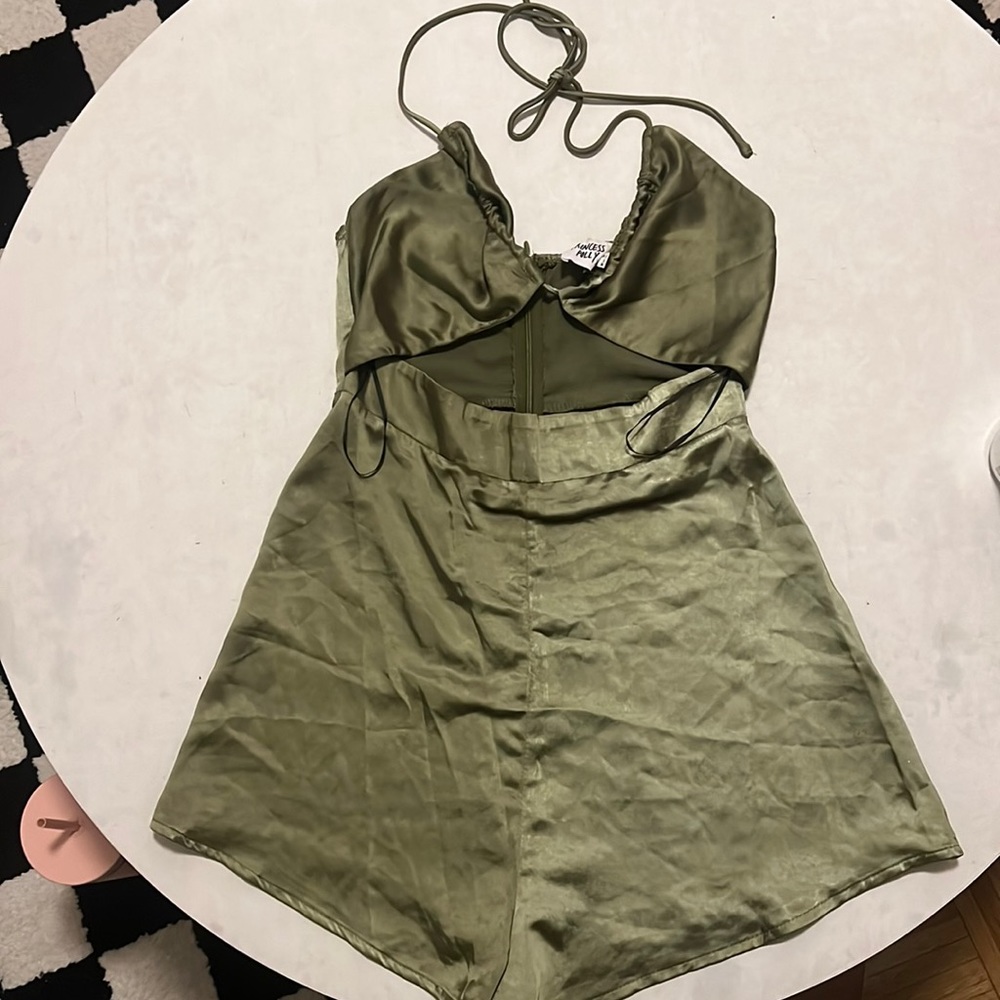 princess polly green satin halter romper